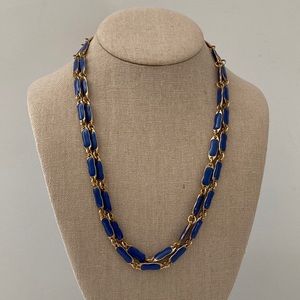 J. Crew Long Strand Enamel and Gold Necklace Cobalt Blue